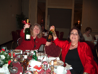Denise Nelson and Davia Kramer enjoying the champagne